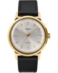 Timex - Marlin Automatic 40mm Watch Silver-Tone Dial & Gold-Tone Case with Black Genuine Leather Strap - Lyst
