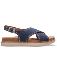 Clarks - Arwell Sling Nubuck Sandals In Navy Wide Fit Size 4.5 - Lyst