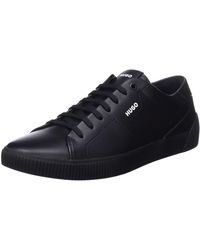 HUGO - Zero Tenn Lowtop Sneakers aus Leder mit kontrastfarbenen Logos Schwarz 42 Größe 42 - Lyst