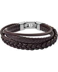 Fossil - Armband Brown Braided Double - Lyst