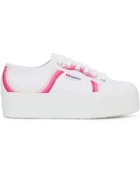 Superga - 2790 Round Stripes Cotton Women's White/shaded Blue Trainers - Uk 5.5 - Lyst