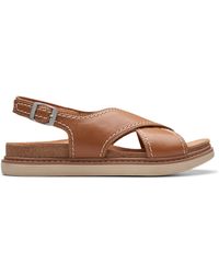 Clarks - Arwell Sling Leather Sandals In Tan Wide Fit Size 3 - Lyst