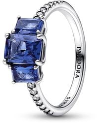 PANDORA - Blue Rectangular Three Stone Sparkling Ring 192389C01-52 - Lyst