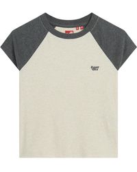 Superdry - Essential Raglan-T-Shirt aus Bio-Baumwolle mit Logo Helles Hafer Meliert/Leuchtendes Anthrazit 42 - Lyst