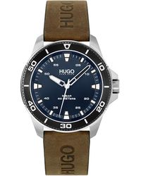 HUGO - Stainless Steel Quartz Watch With Leather Strap - Lyst