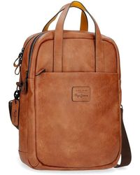 Pepe Jeans Vegan Adaptable Laptop Satchel Brown 40x30x8 cms Synthetic Leather 15,6 