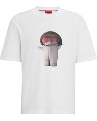HUGO - Cotton-jersey Relaxed-fit T-shirt With Mushroom Prints - Lyst