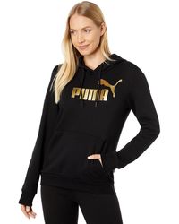 PUMA - Essentials+ Sweat à Capuche en Polaire avec Logo métallique Sweatshirt Feuille Noire et dorée - Lyst