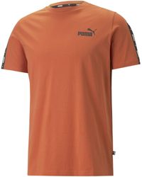PUMA - Essentials + T-Shirt mit Logo-Tape XLChili Powder Orange - Lyst