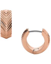 Fossil - Harlow Linear Texture Rose Gold-tone Stainless Steel Hoop Earrings - Lyst