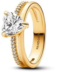PANDORA - Double Band Heart Ring - Lyst