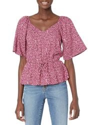 Goodthreads Crop Short Sleeve Fluid Twill Woven Shirt Camisa - Rosa