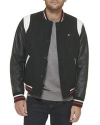 Tommy Hilfiger - Mixed Media Varsity Bomber Jacket - Lyst