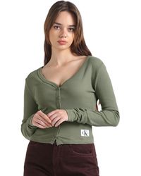 Calvin Klein - Jeans Vrouwen Geweven Label Rib Ls Vest Andere Gebreide Tops - Lyst