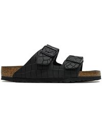 Birkenstock - Arizona Bs Embossed Natural Leather Black Sandals 9.5 Uk - Lyst