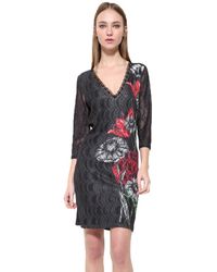 Desigual - Black V-neck Floral Sofia Dress S Uk 10 - Lyst