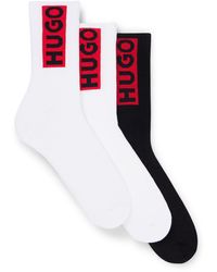 HUGO - Kurze Socken mit rotem Logo-Label im Dreier-Pack - Lyst
