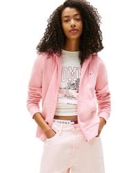 Tommy Hilfiger - Medium Weight Zip Up Hoodie With Script Logo And Drawstring - Lyst
