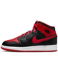 Nike - Air Jordan 1 Mid Mens Fashion Trainers In Black Red - 8.5 Uk - Lyst