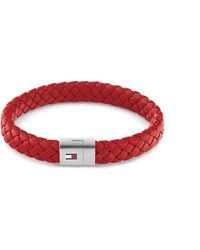 Tommy Hilfiger Jewelry Round Braided Leather Bracelet Color: Red