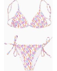 Emporio Armani - Logomania Triangle Bikini Top And String Brief Bikini Bottom Set - Lyst