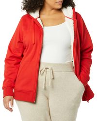 Amazon Essentials Plus Size French Terry Sherpa-lined Full-zip Hoodie Blouse - Red