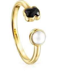 Tous - Anello placcato oro 18 kt su argento e onice e perla Glory - Lyst