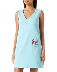 Love Moschino - Sleeveless A-line V-Neck Dress in Garment Dyed Stretch Organic Cotton Bull - Lyst