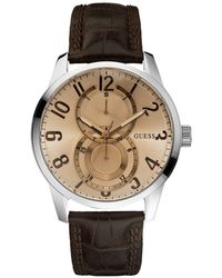 Guess - Quartz Watch With Brown Dial Analogue Display And Brown Leather Strap W95127g2 - Lyst