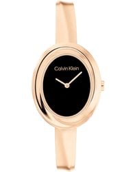 Calvin Klein - Two Hand Quartz Movement Watch For Women Twisted Bezel Collection With Rose Gold Colored Stainless Steel Bangle - Lyst