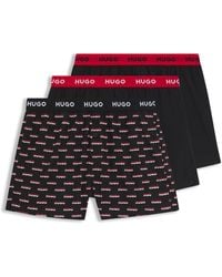HUGO - S Woven Boxer Triplet Three-pack Of Cotton Boxer Shorts With Logo Waistbands - Lyst