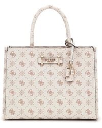 Guess - Handtasche Umhängetasche Silia 2 Compartment Tote Bag Vanilla Logo creme - Lyst