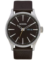 Nixon - Sentry Leather Analog Watch In Color: Dark Cedar/dark Brown - Lyst