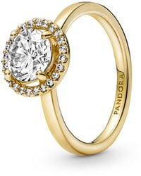 PANDORA - Timeless 14k Gold-plated Sparkling Round Halo Ring With Clear Cubic Zirconia - Lyst