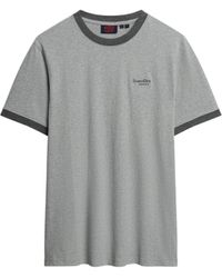 Superdry - Essential Ringer-T-Shirt mit Logo Grau Meliert/Kräftig Anthrazit Meliert XL - Lyst