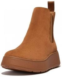 Fitflop - F-mode Leather Flatform Chelsea Boots In Light Tan Suede 5 Light Tan - Lyst