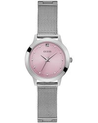 Guess - Stainless Steel Mesh Bracelet Watch With Pink Genuine Diamond Dial. Color: Silver-tone - Lyst