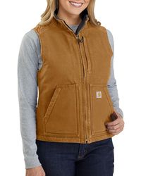Carhartt - Relaxed Fit Washed Duck Sherpa-lined Mock-neck Vest - Lyst