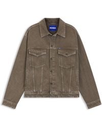 HUGO - S Dex Regular-fit Jacket In Washed Denim - Lyst