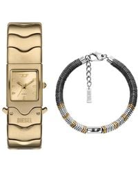 DIESEL - Uomo Orologio Closer in Acciaio Inossidabile Oro e Bracciale D Logo Argento con Pietre Semi-Preziose - Lyst