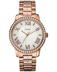 Guess - W0329l3 Quartz Watch With White Dial Analogue Display And Rose Gold Stainless Steel Bracelet - Lyst