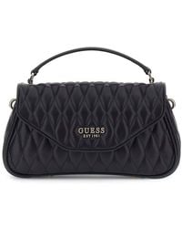 Guess - Sac à épaule bandoulière sac à main Valla Top Handle Flap Bag Black noir - Lyst