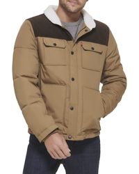 Levi's - Mixed Media Quilted Puffer Jacket With Sherpa Lined Collar - Lyst