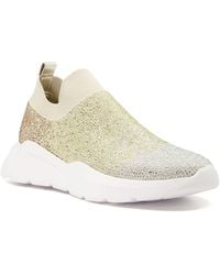 Dune - Ladies Elixir Embellished Studded Chunky-sole Sock Trainers Size Uk 5 Gold Flat Heel Trainers - Lyst