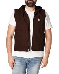 Carhartt - Relaxed Fit Washed Duck Fleece-lined Hooded Vest - Lyst