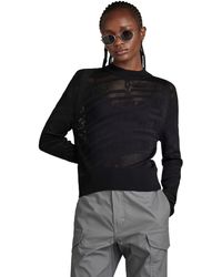 G-Star RAW - Pointelle Text Knitted Sweater Donna ,Nero - Lyst