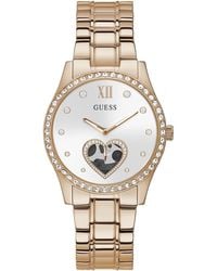Guess - Shaped Cut-thru 38mm Watch – White Dial Rose Gold-tone Stainless Steel Case & - Lyst