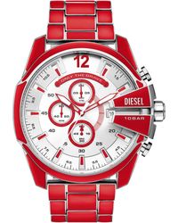 DIESEL - Orologio Mega Chief rosso in acciaio inossidabile - Lyst