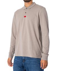 HUGO - Deresolo222 Slim-Fit Longsleeve-Poloshirt aus Baumwoll-Piqué mit Logo-Etikett Beige S - Lyst