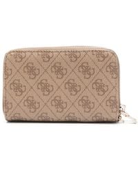 Guess - Laurel SLG Medium Double Zip Wallet M Latte Logo - Lyst